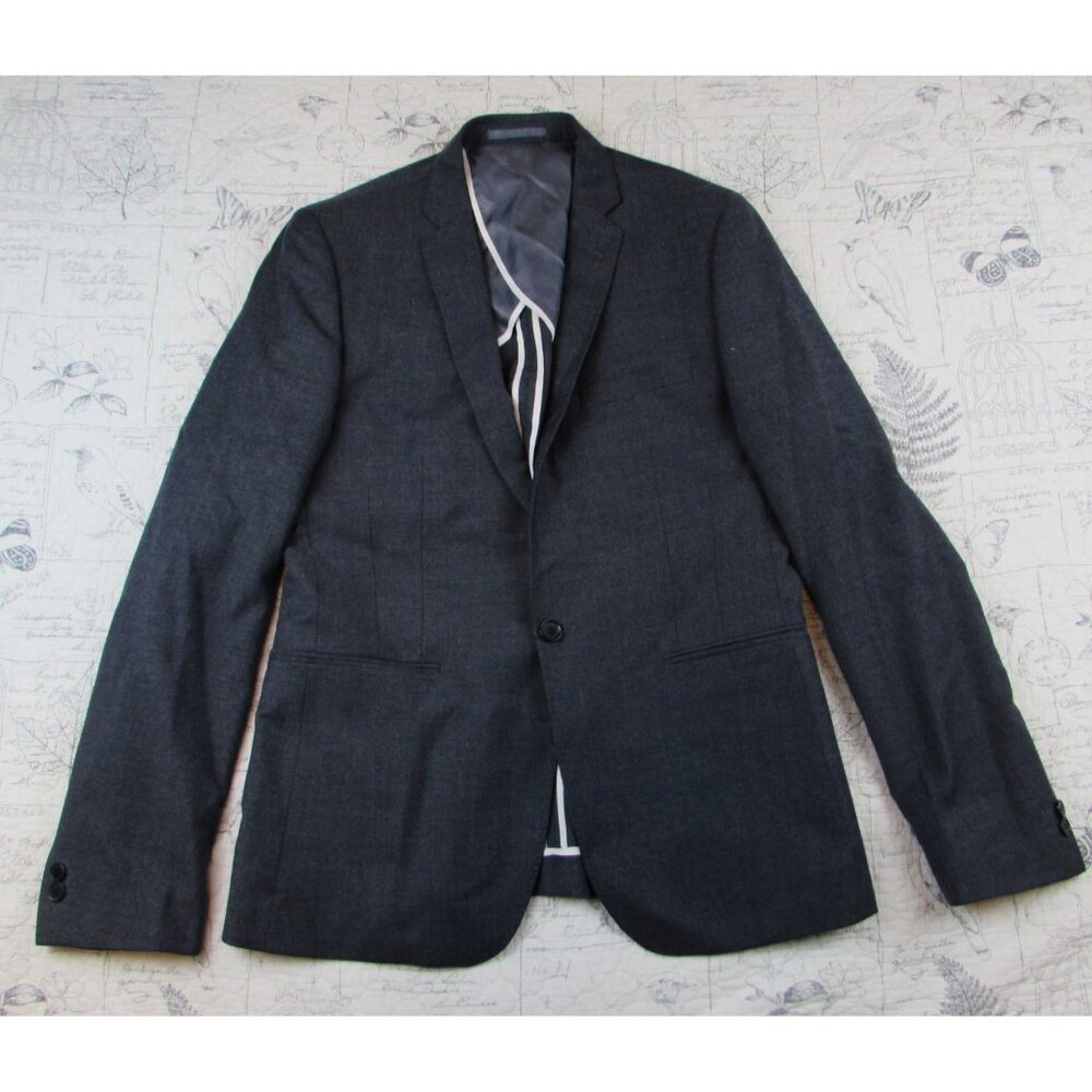 Moss London Men's  Blazer Sport Coat Gray Blue single btn Wool bld Slim Fit 40L